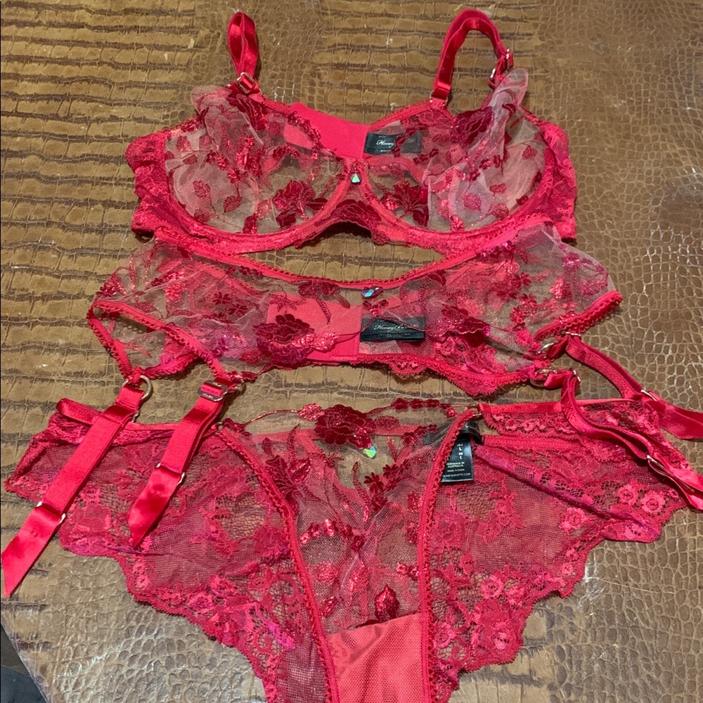 Honey Birdette Whitney Red Lace Lingerie Set